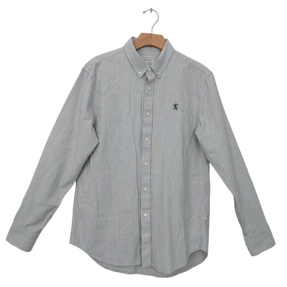 Giordano Slim Fit Shirt Mens Medium Gray Long Sleeve 100% Cotton Casual Work - Picture 1 of 12